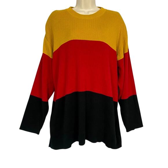 Vtg Liz Claiborne Sweater 3X Colorblock Mustard Red Black Ribbed Knit 90s NEW - Picture 1 of 14